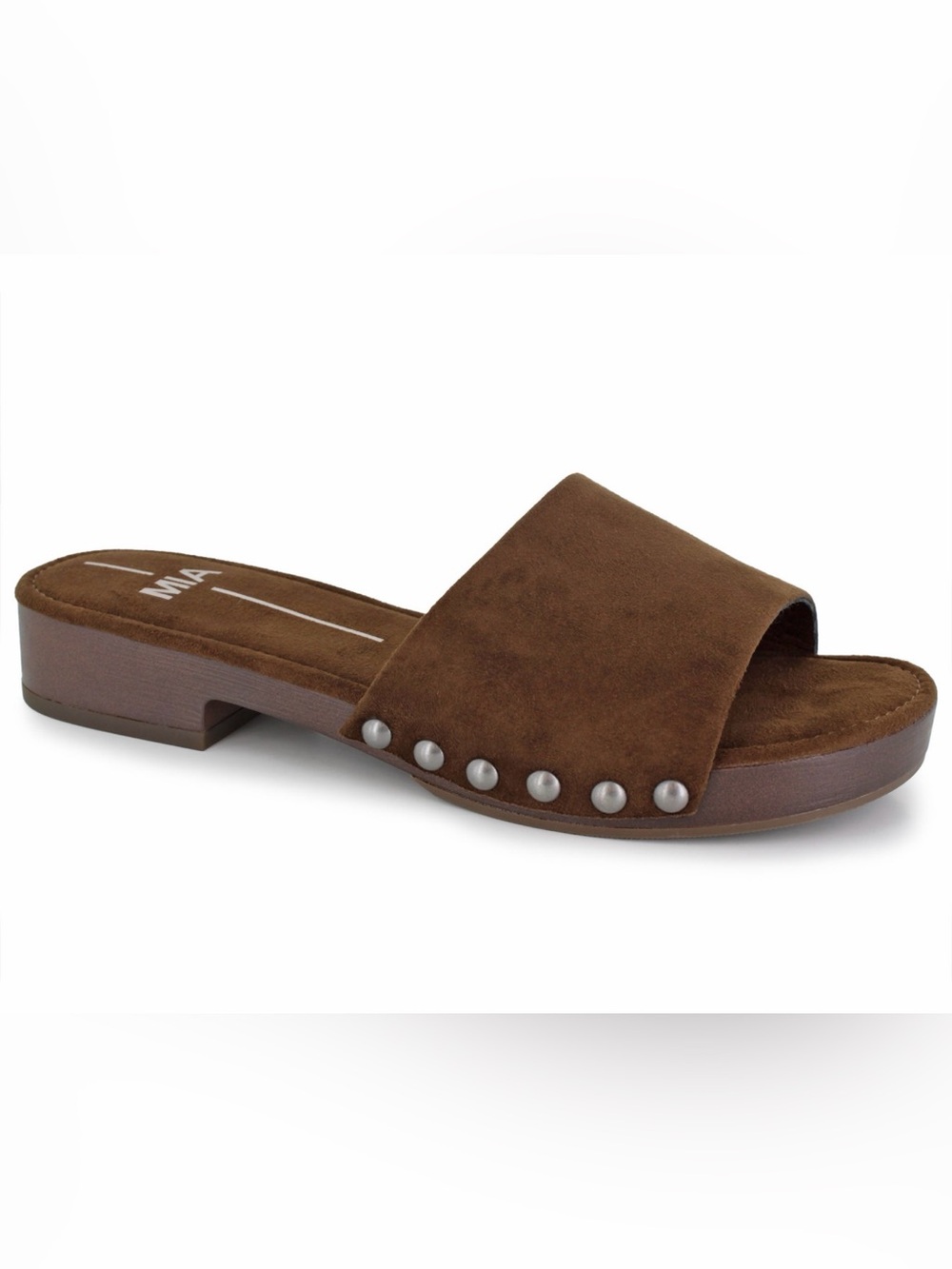 MIA Tan Suede Studded Slide Clogs